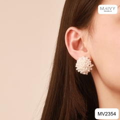 MV2354 -Set Dây chuyền 2 sợi ngọc trai trắng mix ngọc trai xám đan xéo sz 5mm mix bông tai chùm