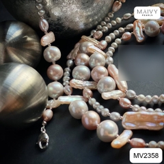 MV2358 - Set dây chuyền và lắc tay nhiều sợi nhiều màu và nhiều loại trai gồm dây chuyền/lắc tay