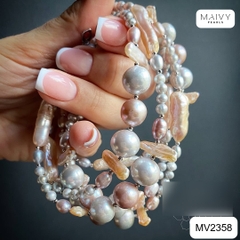 MV2358 - Set dây chuyền và lắc tay nhiều sợi nhiều màu và nhiều loại trai gồm dây chuyền/lắc tay