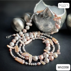 MV2358 - Set dây chuyền và lắc tay nhiều sợi nhiều màu và nhiều loại trai gồm dây chuyền/lắc tay