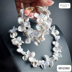 MV2360 - Set dây chuyền và lắc tay đôi Ngọc Keshi trắng lá to