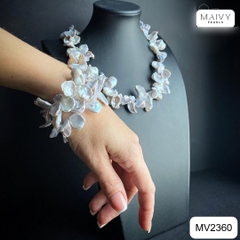 MV2360 - Set dây chuyền và lắc tay đôi Ngọc Keshi trắng lá to
