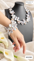 MV2360 - Set dây chuyền và lắc tay đôi Ngọc Keshi trắng lá to