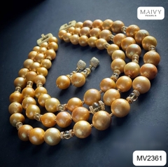 MV2361- Set dây chuyền 3 sợi trai vàng mix charm và bông tai