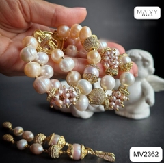 MV2362- Set lắc tay 3 sợi và bông tai Pearl De Lune
