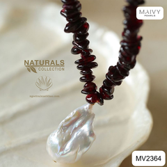 MV2364- Dây chuyền thạch lựu mix mặt Baroque trắng