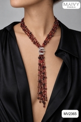MV2365- Dây chuyền mix 3 sợi đá thạch lựu Garnet Aurora