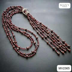 MV2365- Dây chuyền mix 3 sợi đá thạch lựu Garnet Aurora