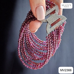 MV2366 - Set dây chuyền và lắc tay 10 sợi thạch lựu mix pha lê đen