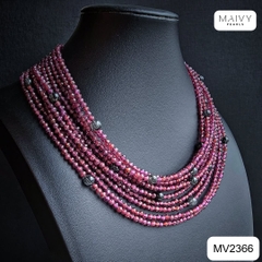 MV2366 - Set dây chuyền và lắc tay 10 sợi thạch lựu mix pha lê đen