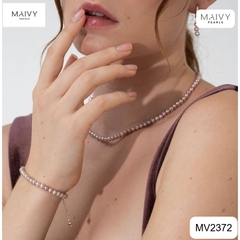 MV2372 - Set ngọc trai gạo size 4mm màu hồng ánh tím gồm dây chuyền, lắc tay, bông tai