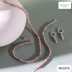MV2372 - Set ngọc trai gạo size 4mm màu hồng ánh tím gồm dây chuyền, lắc tay, bông tai