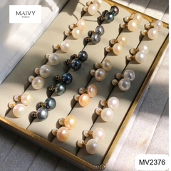 MV2376 - Bông tai ngọc trai nụ 2 đầu đầu to 10-13mm dầu nhỏ 5-6mm gồm màu trắng, vàng, lông công