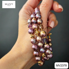 MV2378- - Set ngọc trai baroque màu hồng ánh tím nhiều size gồm dây chuyền và lắc tay 3 sợi