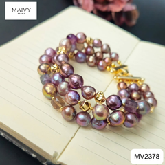 MV2378- - Set ngọc trai baroque màu hồng ánh tím nhiều size gồm dây chuyền và lắc tay 3 sợi