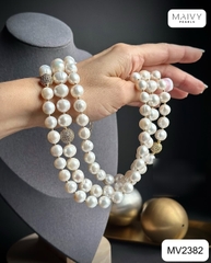 MV2382 - Dây chuyền ngọc trai tròn màu trắng 3 sợi đan xéo size 6-7mm