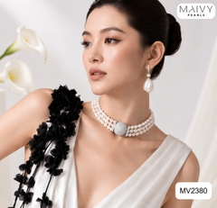 MV2380 - Set lắc tay ngọc trai gạo 4 sợi màu cam,xám và bông tai ngọc trai barroque hồng ánh tím