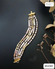 MV2381 - Lắc tay 5 sợi gồm ngọc trai gạo mix ngọc trai baroque hạt dài màu hồng ánh tím