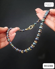 MV2384- Dây chuyền ngọc trai tròn màu lông công mix charm bạc 925 mạ vàng 18k có mặt thông minh tháo rời được