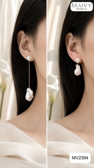 MV2394 - Bông tai Baroque trắng ánh xà cừ gồm 2 phiên bản dáng thả dài và dáng ngắn