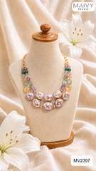 MV2397- Set Dây chuyền đôi Baroque hồng ánh tím mix đá đa sắc và lắc tay