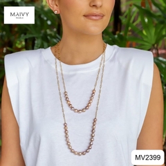 MV2399 - Set ngọc trai nửa vòng mix dây bạc 925 mạ vàng 18k dài ngắn gồm 3 màu lông công/hồng ánh tím/mix tứ quý