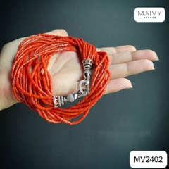 MV2402 - Dây chuyền san hô đỏ nhiều sợi đan xéo