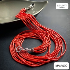 MV2402 - Dây chuyền san hô đỏ nhiều sợi đan xéo