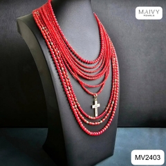 MV2403 - Dây chuyền san hô đỏ mix bi bạc 925 mạ vàng 18k nhiều sợi xếp tầng 2 kích thước dây sz hạt nhỏ và dây sz hạt toước dây size hạt nhỏ và dây s