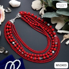 MV2403 - Dây chuyền san hô đỏ mix bi bạc 925 mạ vàng 18k nhiều sợi xếp tầng 2 kích thước dây sz hạt nhỏ và dây sz hạt toước dây size hạt nhỏ và dây s