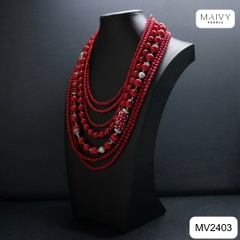 MV2403 - Dây chuyền san hô đỏ mix bi bạc 925 mạ vàng 18k nhiều sợi xếp tầng 2 kích thước dây sz hạt nhỏ và dây sz hạt toước dây size hạt nhỏ và dây s
