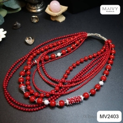 MV2403 - Dây chuyền san hô đỏ mix bi bạc 925 mạ vàng 18k nhiều sợi xếp tầng 2 kích thước dây sz hạt nhỏ và dây sz hạt toước dây size hạt nhỏ và dây s