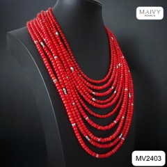 MV2403 - Dây chuyền san hô đỏ mix bi bạc 925 mạ vàng 18k nhiều sợi xếp tầng 2 kích thước dây sz hạt nhỏ và dây sz hạt toước dây size hạt nhỏ và dây s