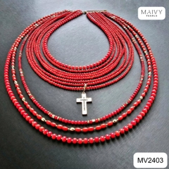 MV2403 - Dây chuyền san hô đỏ mix bi bạc 925 mạ vàng 18k nhiều sợi xếp tầng 2 kích thước dây sz hạt nhỏ và dây sz hạt toước dây size hạt nhỏ và dây s