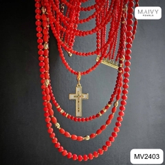 MV2403 - Dây chuyền san hô đỏ mix bi bạc 925 mạ vàng 18k nhiều sợi xếp tầng 2 kích thước dây sz hạt nhỏ và dây sz hạt toước dây size hạt nhỏ và dây s