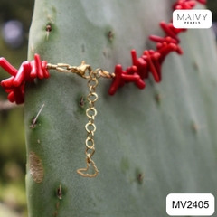 MV2405 - Dây chuyền san hô đỏ size nhỏ hạt cắt dài kiểu hiện đại