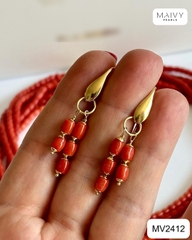 MV2412 - Set san hô đỏ nhiều sợi gồm dây chuyền, lắc tay,bông tai