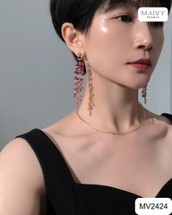 MV2424 - Bông tai đá tự nhiên nhiều sợi thả dài kiểu hiện đại