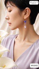 MV2432 - Bông tai đá tự nhiên xanh dương mix đậm nhạt khuyên móc
