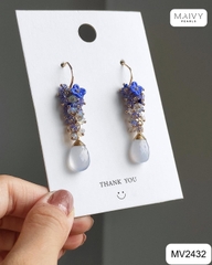 MV2432 - Bông tai đá tự nhiên xanh dương mix đậm nhạt khuyên móc