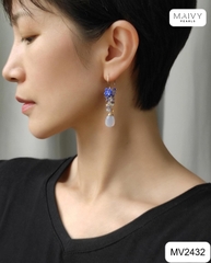 MV2432 - Bông tai đá tự nhiên xanh dương mix đậm nhạt khuyên móc