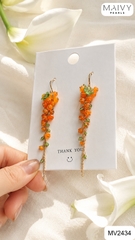 MV2434 - Bông tai đá tự nhiên kết chùm 6cm màu cam mix xanh lá cây