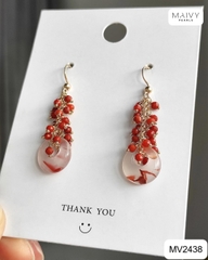 MV2438- Set san hô đỏ gồm dây chuyền mix hoa tai thả dài nhấn serine hình đồng điếu