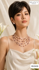 MV2439 - Dây chuyền ngọc trai baroque hồng ánh tím mix đá thạch anh tím 4 sợi chung khóa
