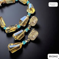 MV2442 - Set dây chuyền, lăc tay, bông tai đá thạch anh vàng Golden Aura