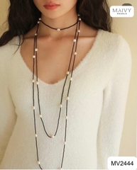 MV2444 -  Dây chuyền đá spinel đen mix ngọc trai ngọt trắng dài 180cm