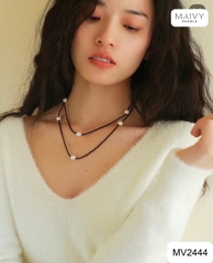 MV2444 -  Dây chuyền đá spinel đen mix ngọc trai ngọt trắng dài 180cm