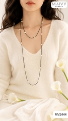 MV2444 -  Dây chuyền đá spinel đen mix ngọc trai ngọt trắng dài 180cm