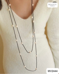 MV2444 -  Dây chuyền đá spinel đen mix ngọc trai ngọt trắng dài 180cm