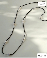 MV2444 -  Dây chuyền đá spinel đen mix ngọc trai ngọt trắng dài 180cm